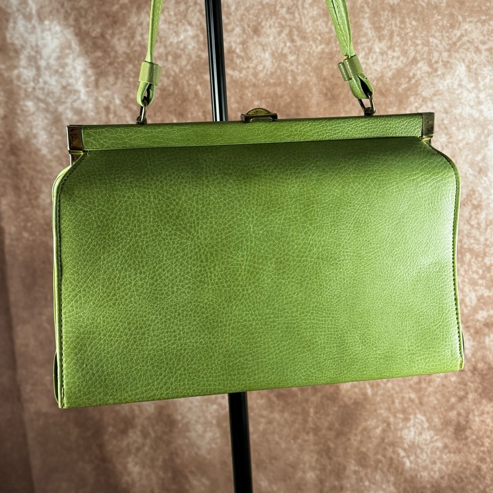 Vintage 60s Pistachio Green Frame Handbag Retro Kelly Style Top Handle - Picture 2 of 11